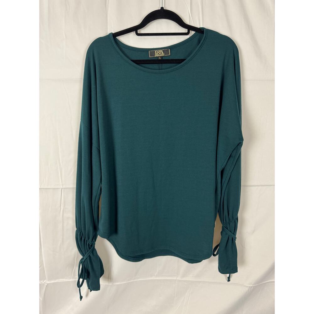 L&B Lucky & Blessed Teal Ruched Sleeve Top Size L Women’s New With Tags